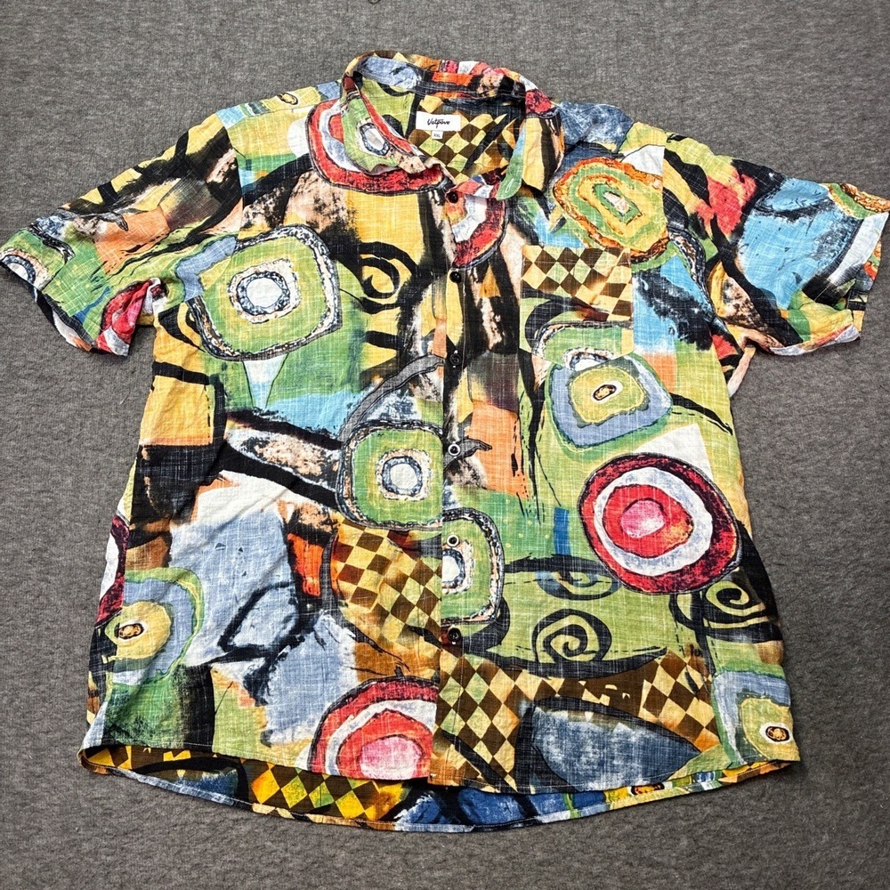 Vatpave Mens 2XL Short Sleeve Button Down Abstract Geometric Vibrant‎